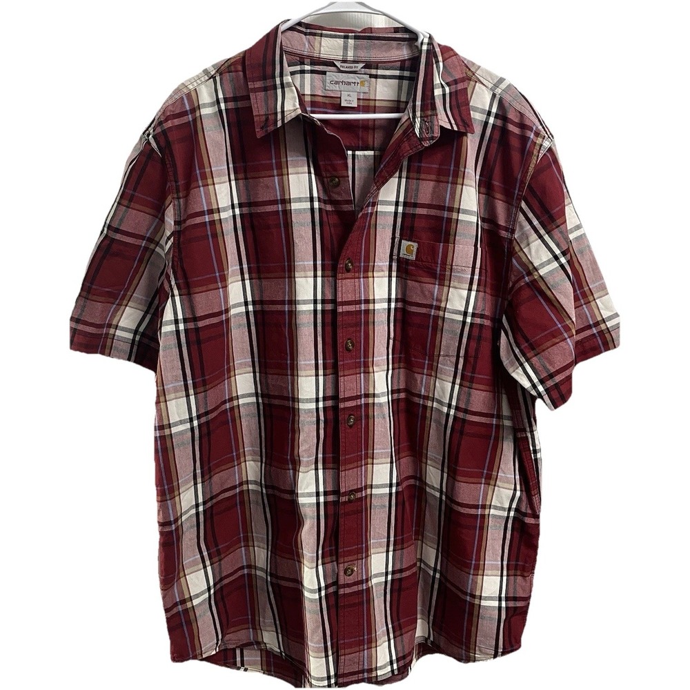 CARHARTT Men's Button Down Relaxed Fit Red&White Plaid Dress Shirt XL EUC